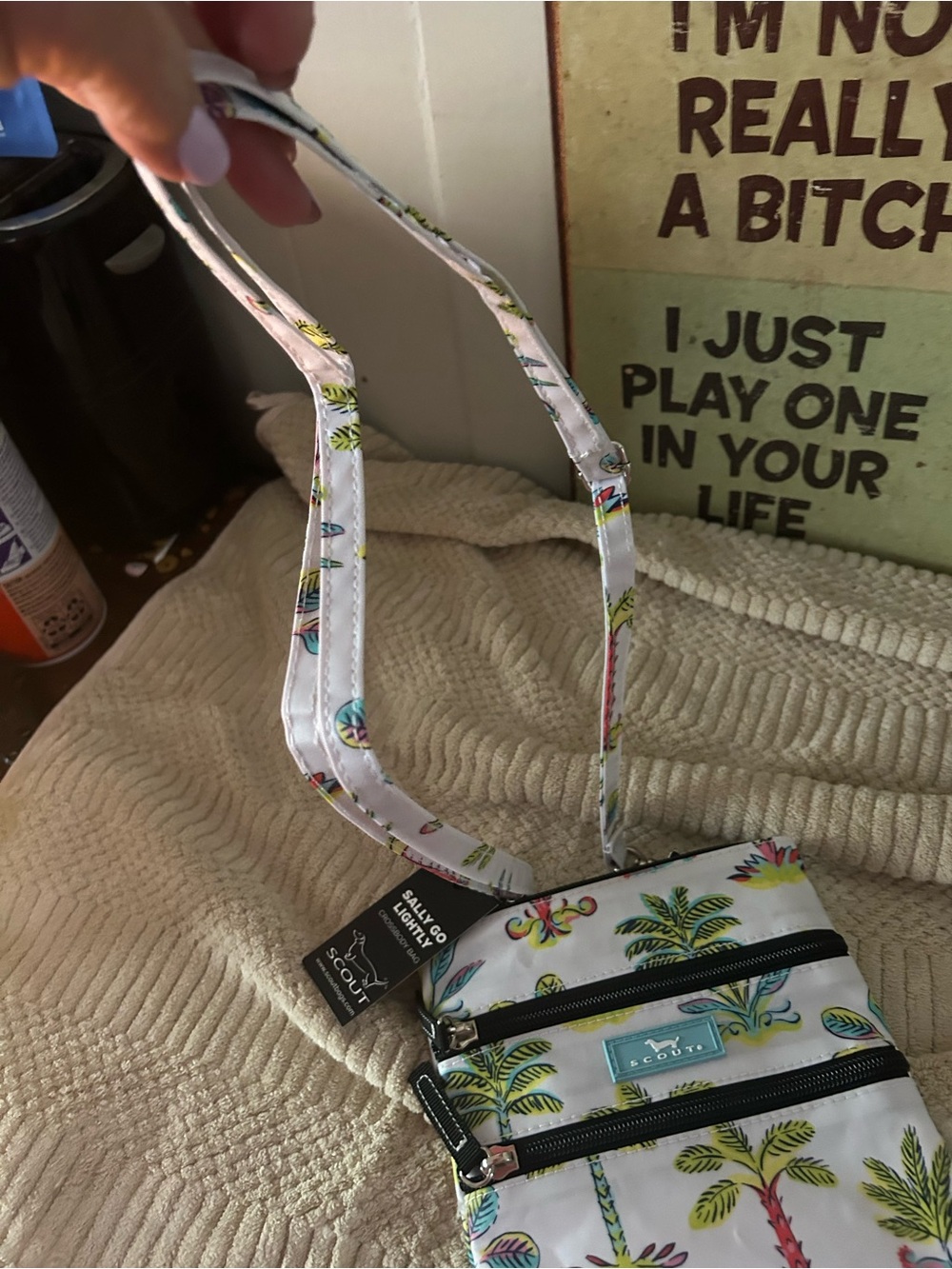Scout  White Crossbody with Neon Tropical Palm Print - Picture 5 of 10